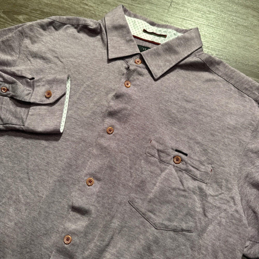 Ted Baker Shirt Men 5 XL Purple Cotton Timothy Button Up Preppy Business Minimal